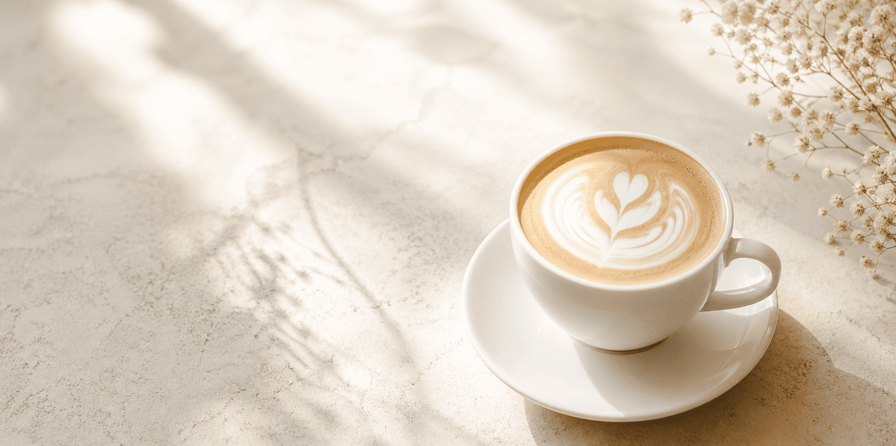 Latte with a heart pattern, soft natural light